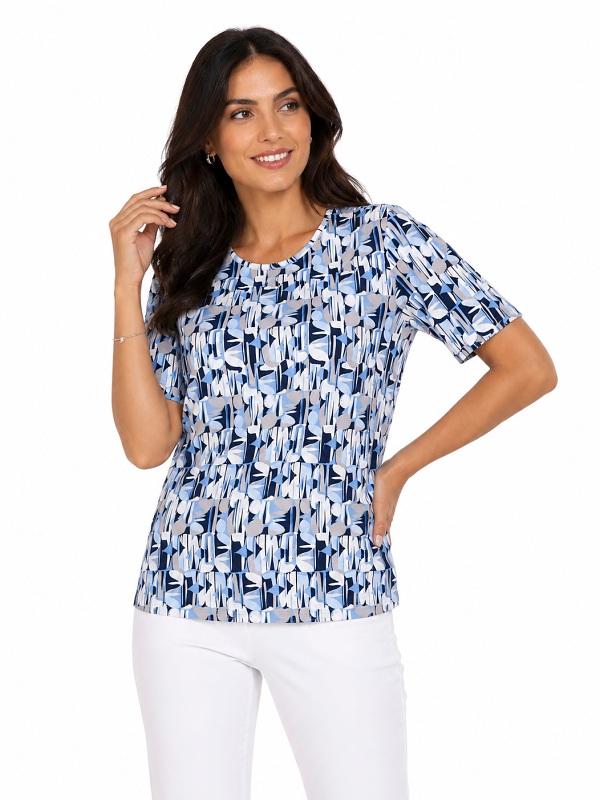 Shirt von LEBEK  Alloverprint weißblau 77210052 style